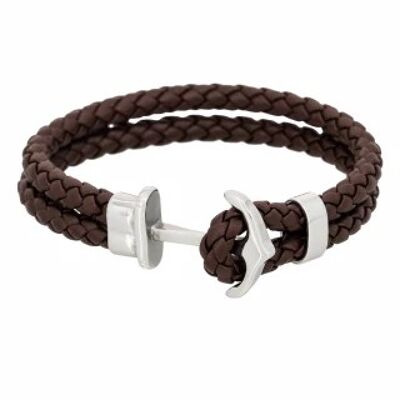 Bracelet Homme double tour cuir marron "ANCHOR"