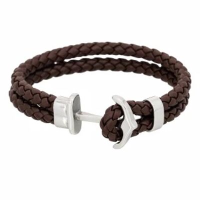 Men's double turn brown leather bracelet "ANCHOR"