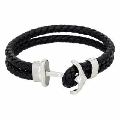 Schwarzes Lederarmband "ANCHOR" mit Doppeldrehung für Herren