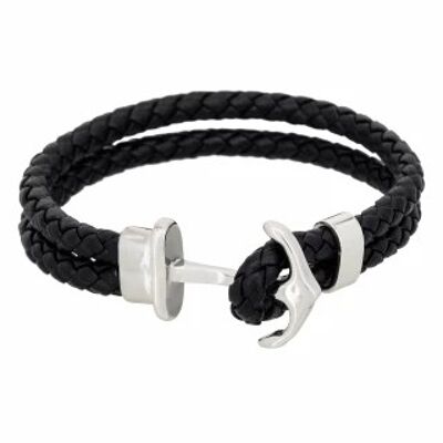 Men's double turn black leather bracelet "ANCHOR"