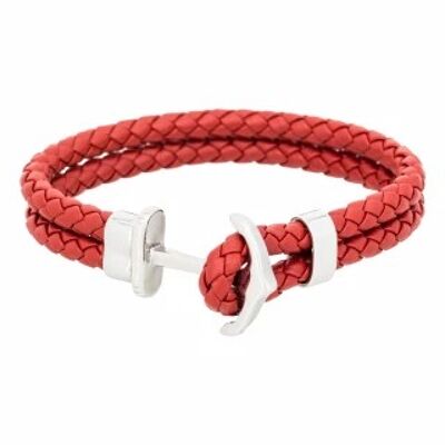 Men's double wrap red leather bracelet "ANCHOR"