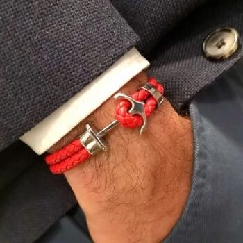 Bracelet Homme double tour cuir rouge "ANCHOR" 2