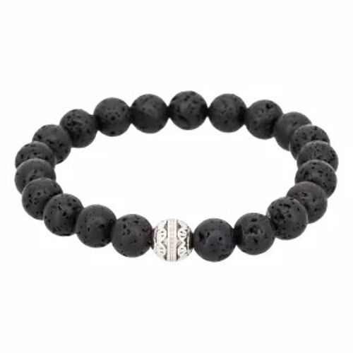 Bracelet Homme élastiqué pierres noires "VOLCANO"