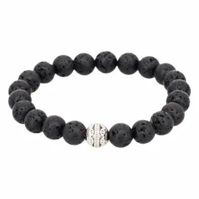 Men's elasticated bracelet with black stones "VOLCANO"