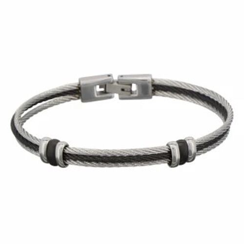 Bracelet Homme triple cable acier Bicolore Noir et Gris "ZERKO"