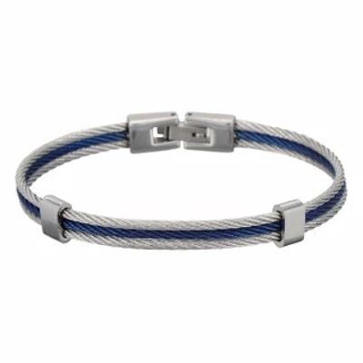Men's bracelet triple steel cable Bicolor Blue and Gray "DAIKO"
