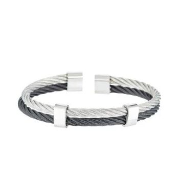 Bracelet Homme double cable acier Bicolore Noir et Gris "EDEN" 1