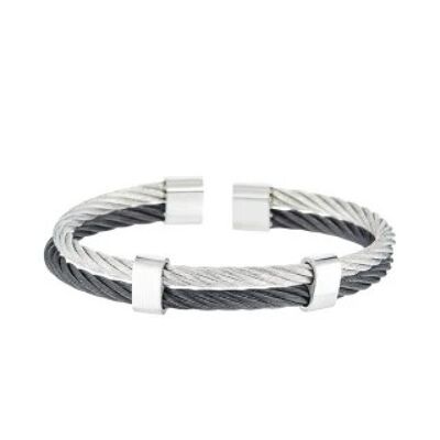 Men's Bracelet Double Steel Cable Two-Tone Black and Gray "EDEN"