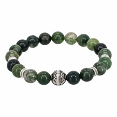 Men's bracelet elasticated steel and green stones "CLOUD"