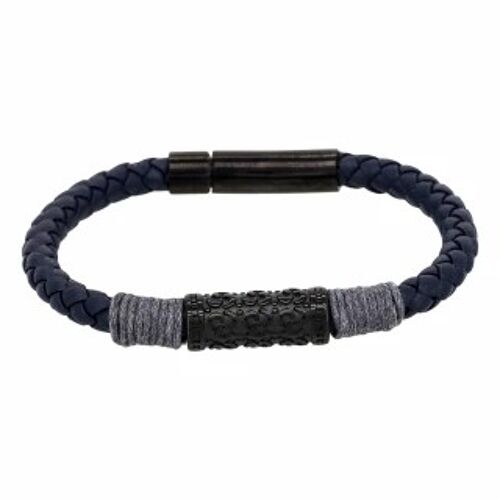 Bracelet Homme cuir noir et détail gris "ROPE"