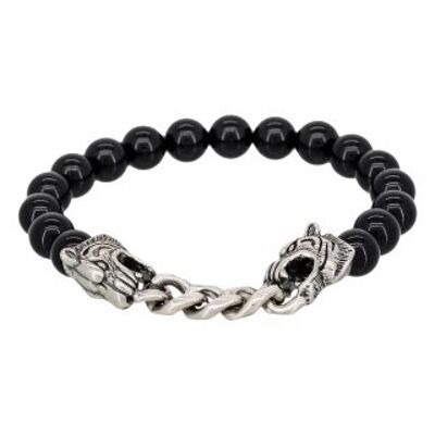 Men's bracelet elasticated steel and black onyx "TIGER"