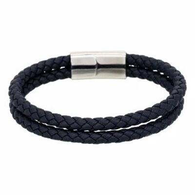 Men's black leather double turn bracelet "HOOKS"