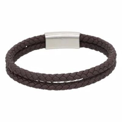 Men's double turn brown leather bracelet "HOOKS"