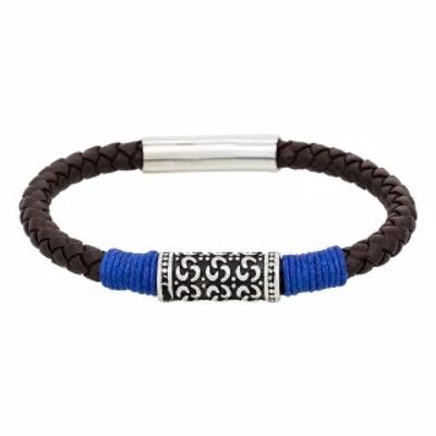 Men's brown leather bracelet and blue detail "BLUE ROPE"