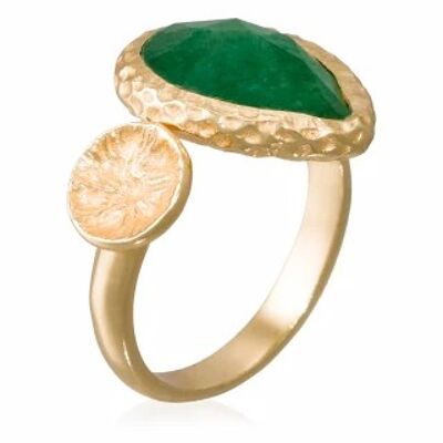 Golden adjustable ring "Helena" Green Aventurine