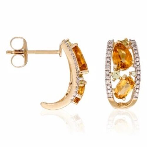 Boucles d'oreilles Or Jaune "OLIVINES" Diamants 0,06 carat et Pi...