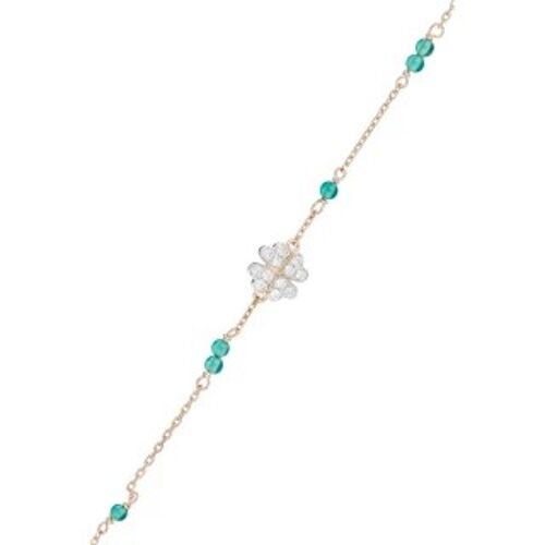 Bracelet Or Jaune "FELICIDADE" Diamants 0,11 carat et Agate Vert...