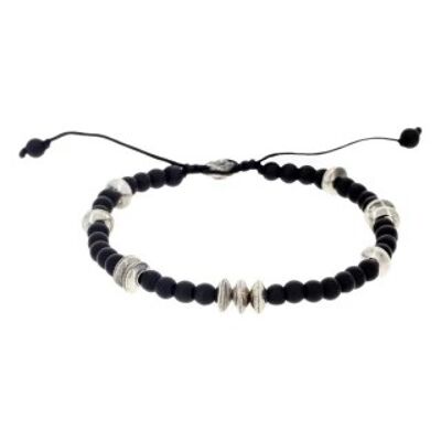 Bracelet Homme "UNAI" avec perles de pierres noires" et Argent 9...