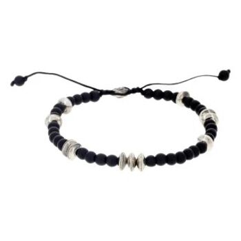 Bracelet Homme "UNAI" avec perles de pierres noires" et Argent 9... 1