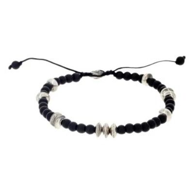 "UNAI" men's bracelet with "black stone beads" and 9...