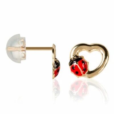 Yellow Gold "Ladybird in Love" children's earrings