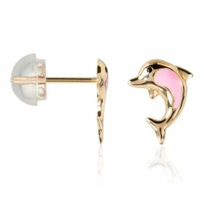 Children's earrings "Dolphin Mom" Yellow Gold