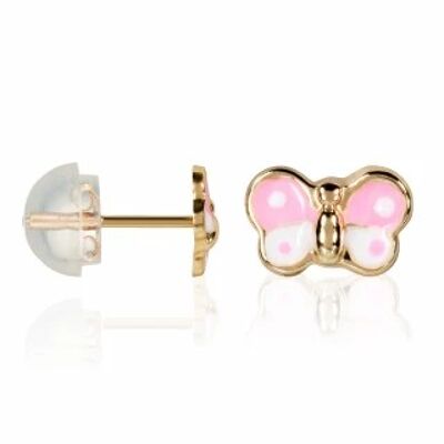 Children's earrings "Pink Butterfly" Yellow Gold
