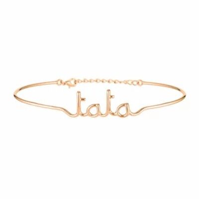 "TATA" Pink lettering wire bangle bracelet with message