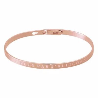"J'PEUX PAS J'AI LICORNE" bracelet jonc rosé à message