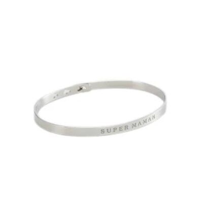 "SUPER MOTHER" Silver bangle bracelet with message