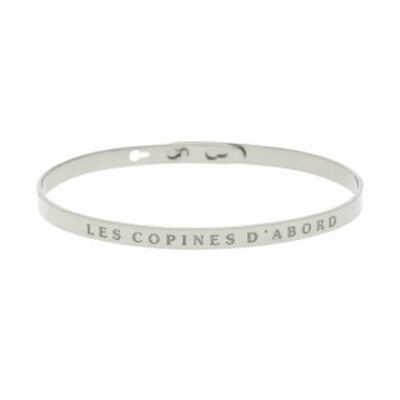 "LES COPINES D'ABORD" Silver bangle bracelet with message