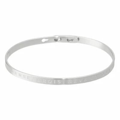 "THINK, BELIEVE, DREAM AND DARE" Silver bangle bracelet with message