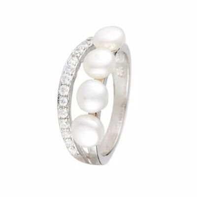 Silver ring, zirconium oxide and white cultured pearl "Mo...