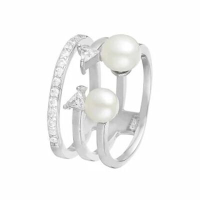 Anello in argento, ossidi di zirconio e perle bianche coltivate "...