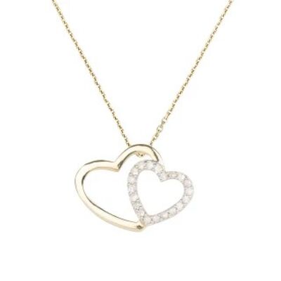 "Two Ever" heart pendant in Yellow Gold and Diamonds