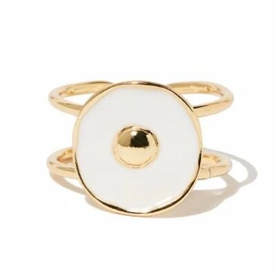 Adjustable golden ring "Symi" white enamel