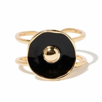 Golden adjustable ring "Symi" black enamel
