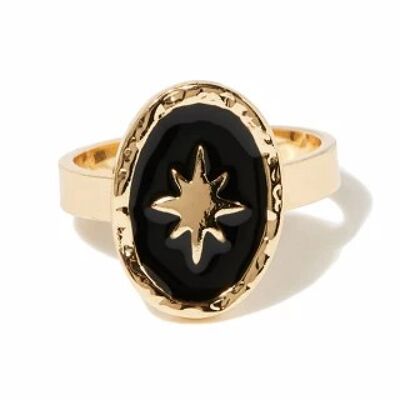 Golden adjustable ring "Barbados" black enamel
