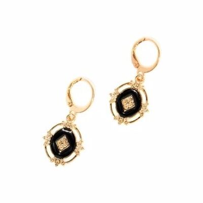 Bohemian gold and black enamel earrings