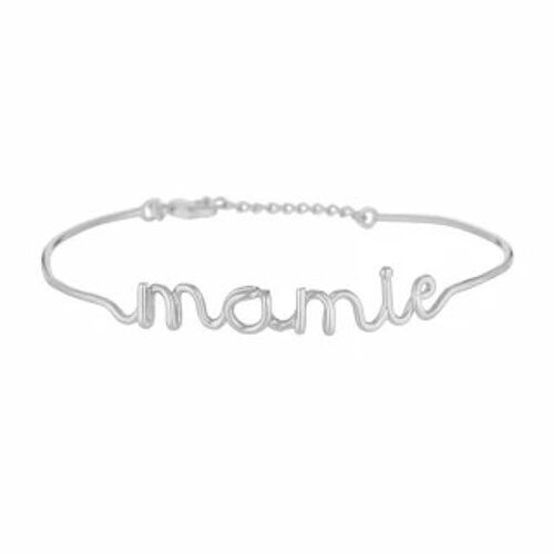 "MAMIE" bracelet jonc en fil lettering argenté à message