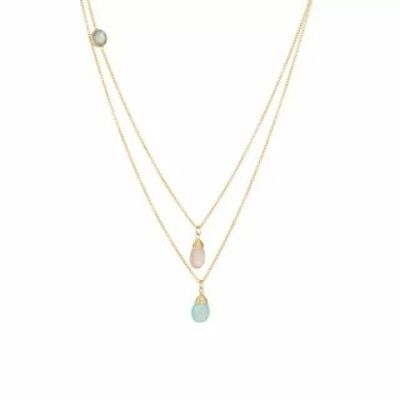 Necklace "Ariane" Rose Quartz and Aqua Calci