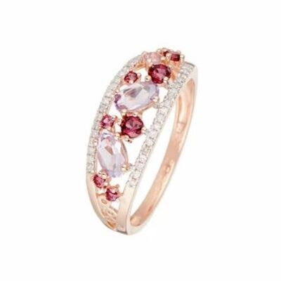 Anillo "Oro rosa Diamante y Piedra Preciosa"