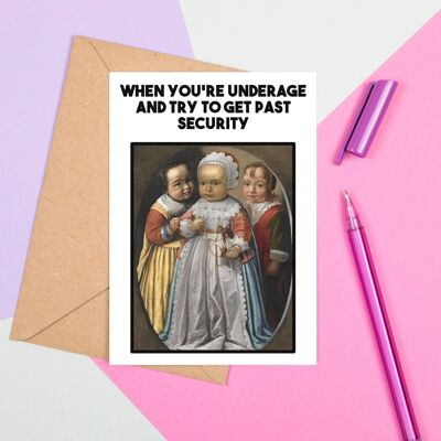Funny Medieval Art Greeting Card - Underage