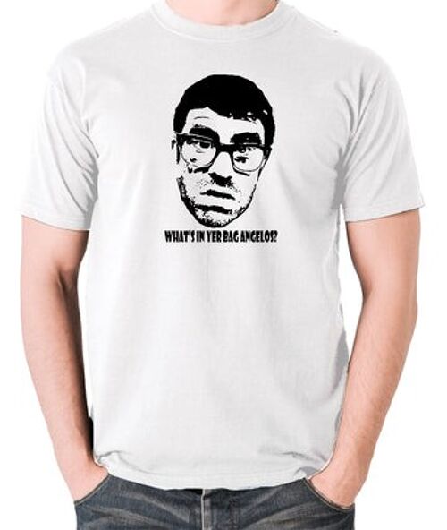 Vic And Bob Inspired T Shirt - What's In Yer Bag Angelos? white