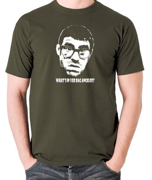 Vic And Bob Inspired T Shirt - What's In Yer Bag Angelos? olive