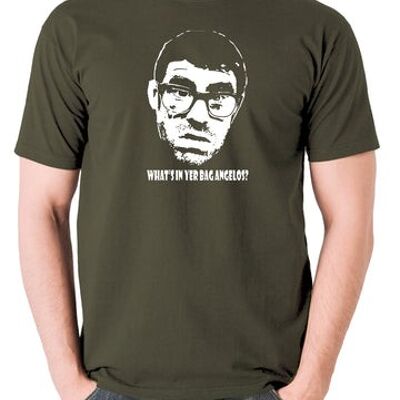 Vic And Bob Inspired T Shirt - What's In Yer Bag Angelos? olive