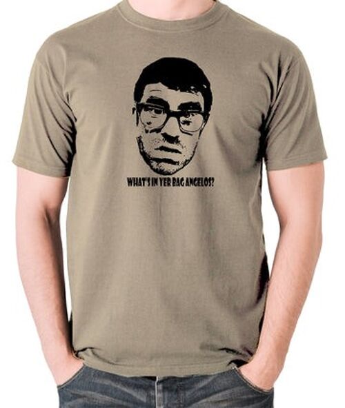 Vic And Bob Inspired T Shirt - What's In Yer Bag Angelos? khaki
