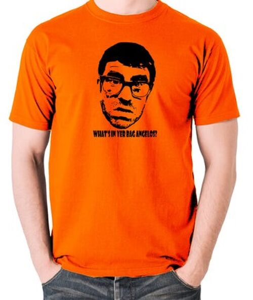 Vic And Bob Inspired T Shirt - What's In Yer Bag Angelos? orange