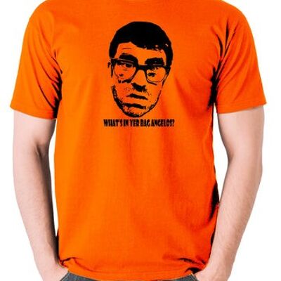 Vic And Bob Inspired T Shirt - What's In Yer Bag Angelos? orange