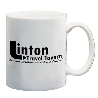 Taza inspirada en Alan Partridge - Linton Travel Tavern equidistante entre Norwich y Londres